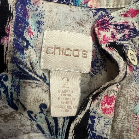 CHICO'S Cotton Top Boho Multicolor Long Sleeve Popover Shirt Women's Sz Large 2 - Picture 6 of 13